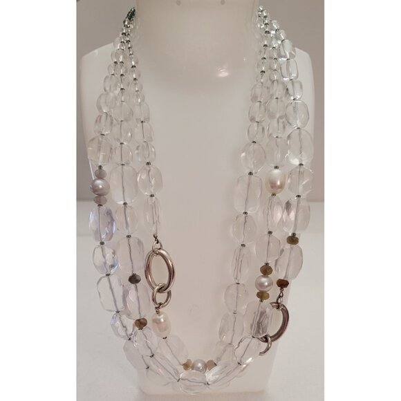 Silpada Sterling Silver Glass, Quartz Multi Strand Necklace 20" Long, E886 - Picture 1 of 9